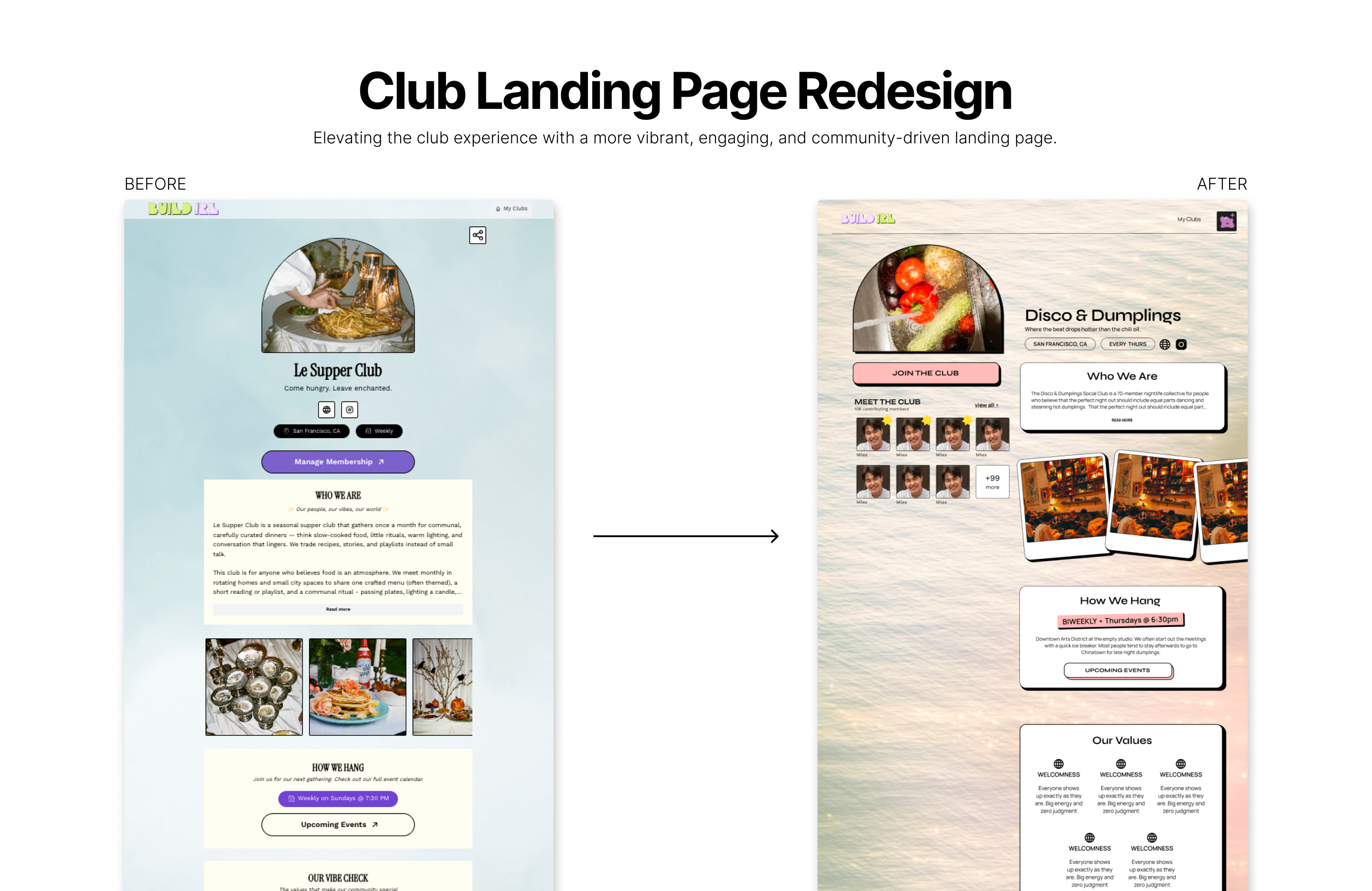 BuildIRL club page redesign
