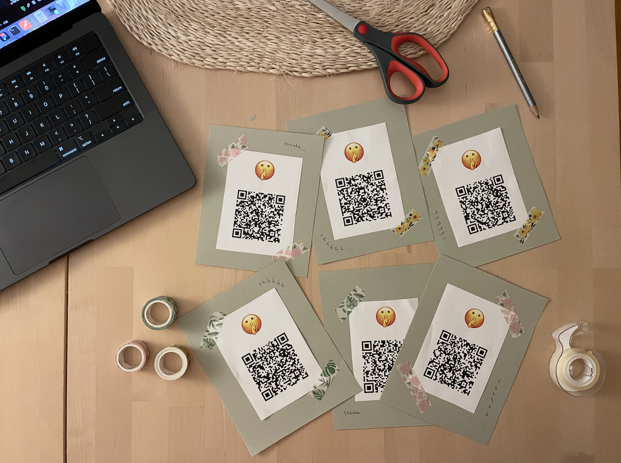 Printed QR codes on table