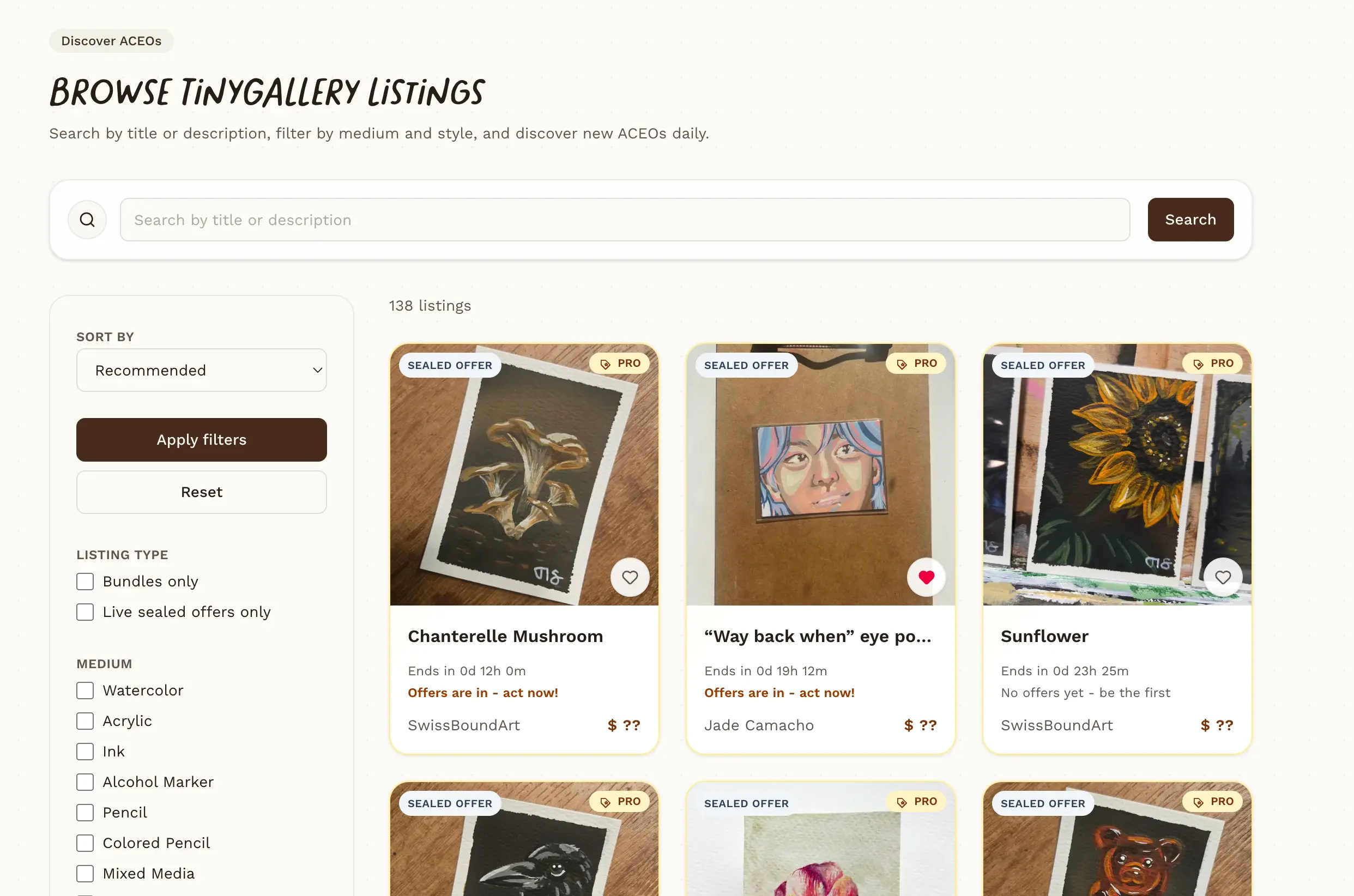 Listing page with photo gallery, shipping, and sealed-offer panel