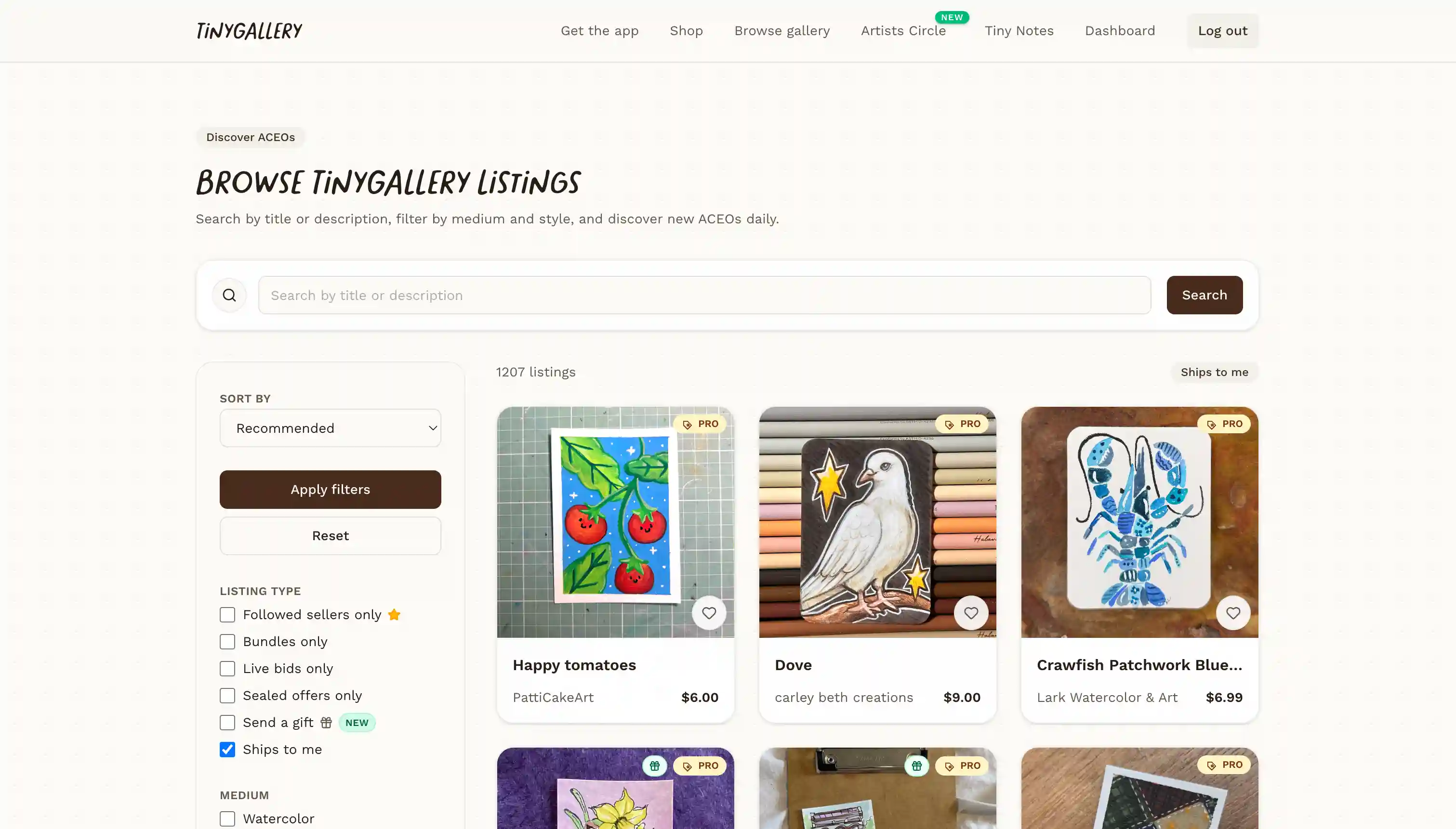 TinyGallery curated miniature art gallery browse experience
